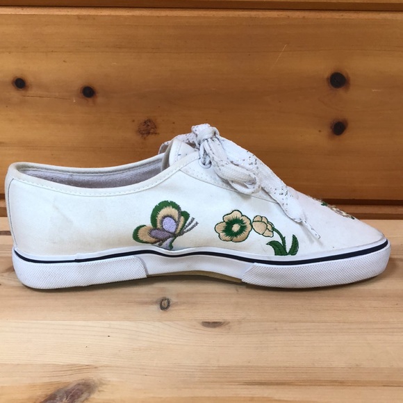Vintage G.WIZ Lace Up Embroidered Flower Butterflies Flats (KEDS style) 7.5 - Picture 7 of 13